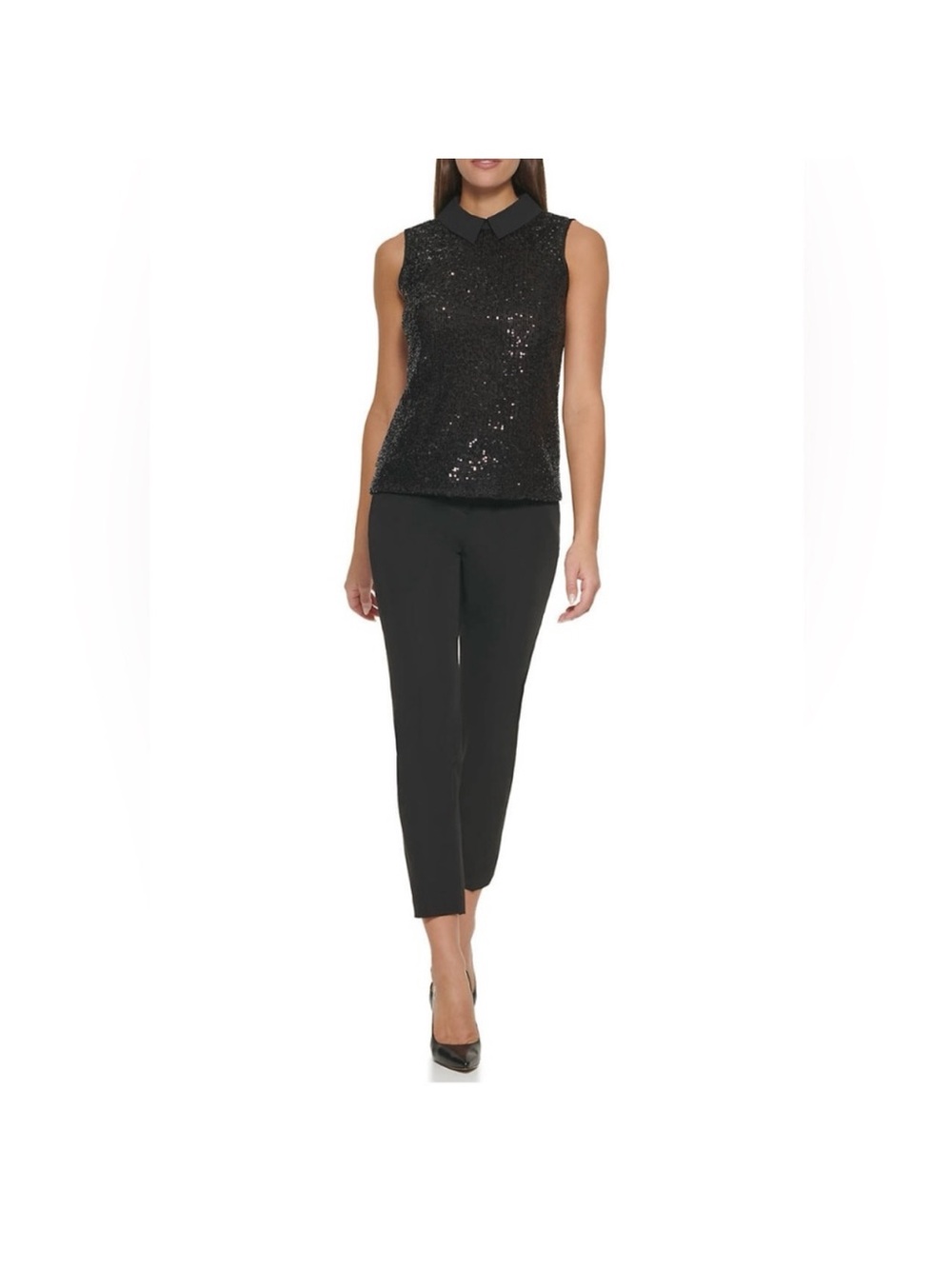TOMMY HILFIGER Black Collared Sleeveless  Sequin Top Women’s XL NWT NEW - Picture 3 of 16